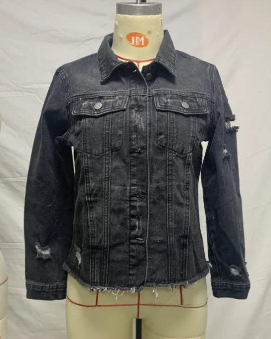 Veste en Jean Noir Troué Femme