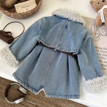 Veste en Jean avec Moumoute et Ceinture Fille