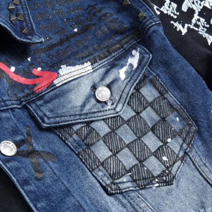 Veste en Jean Rock Homme Patchwork