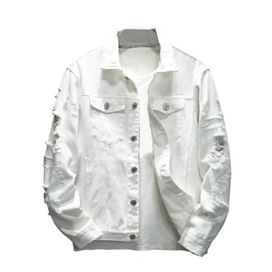 Veste en Jean Blanc Déchiré Homme