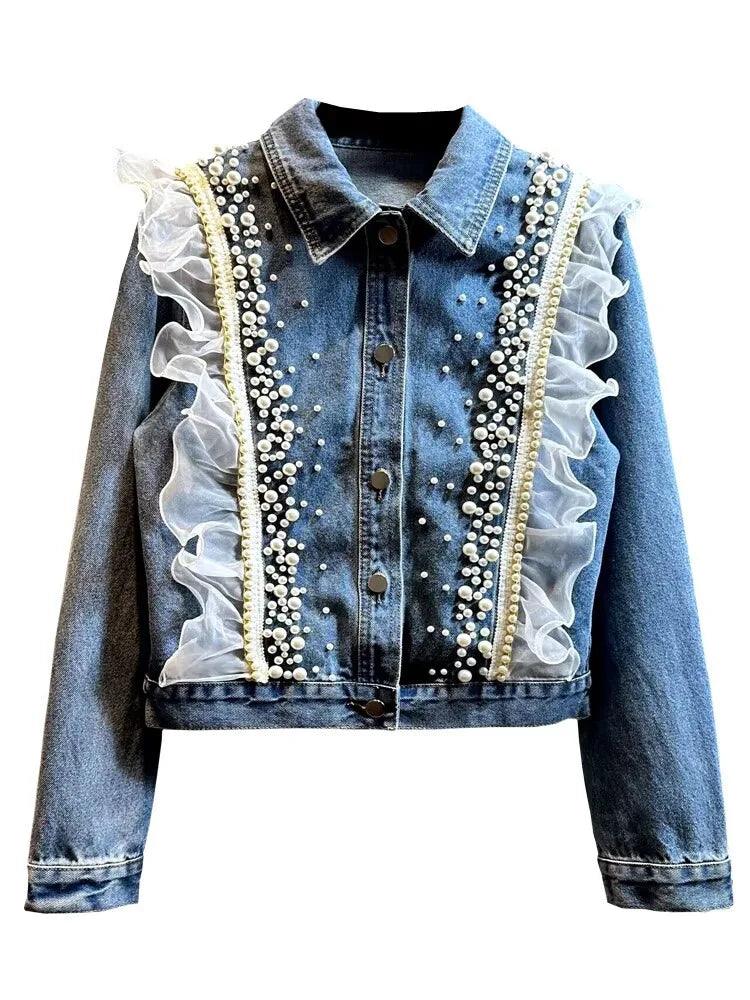 Veste en Jean Dentelle et Perles Femme