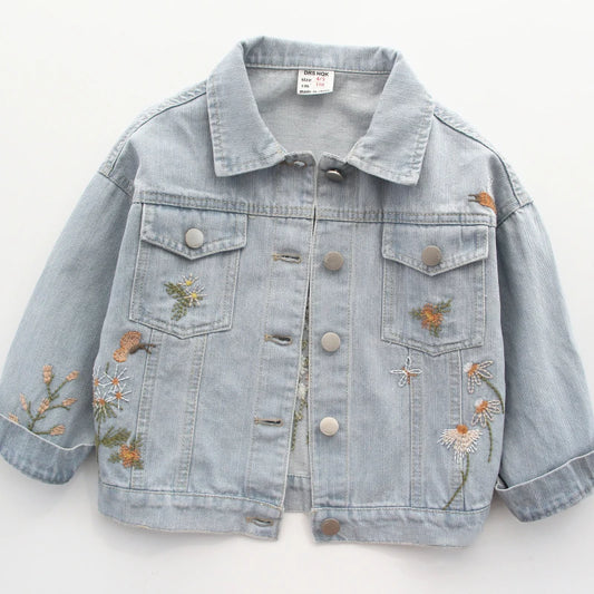 Veste en Jean Bleu Clair Fille Fleurie