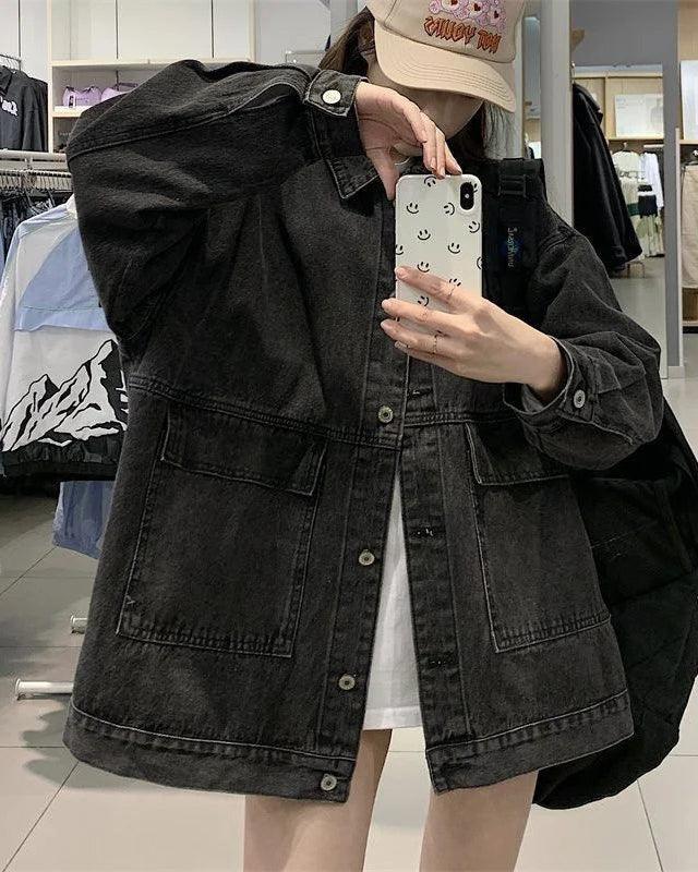 Veste en Jean Noire Oversize Femme