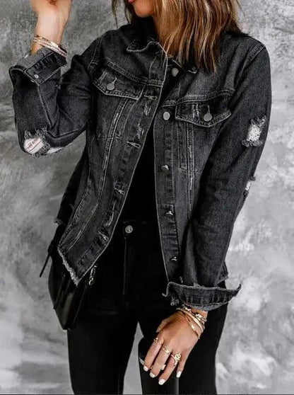 Veste en Jean Noir Troué Femme