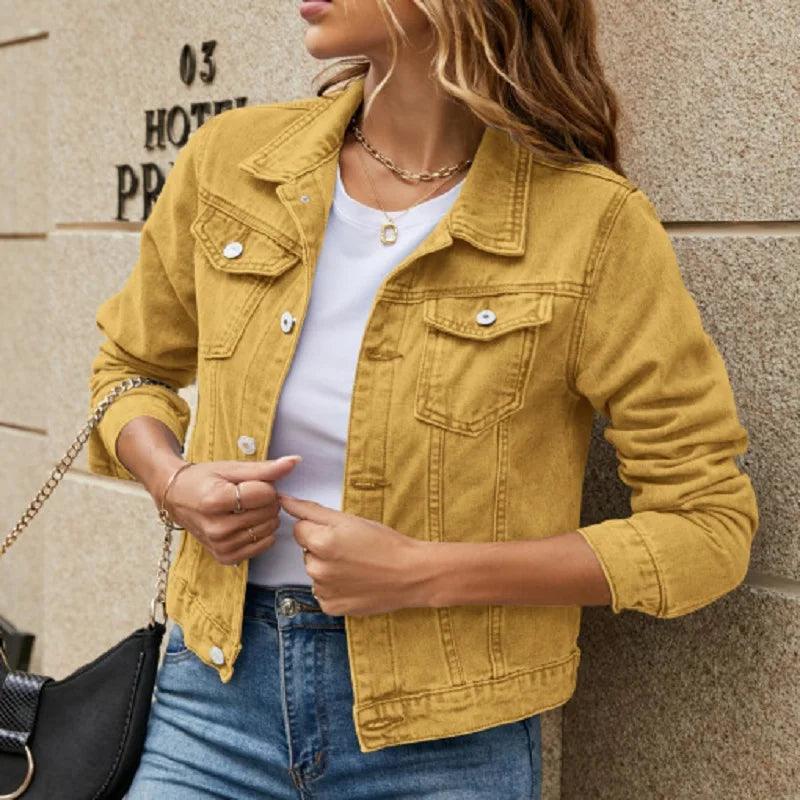 Veste en Jean Jaune Moutarde Femme