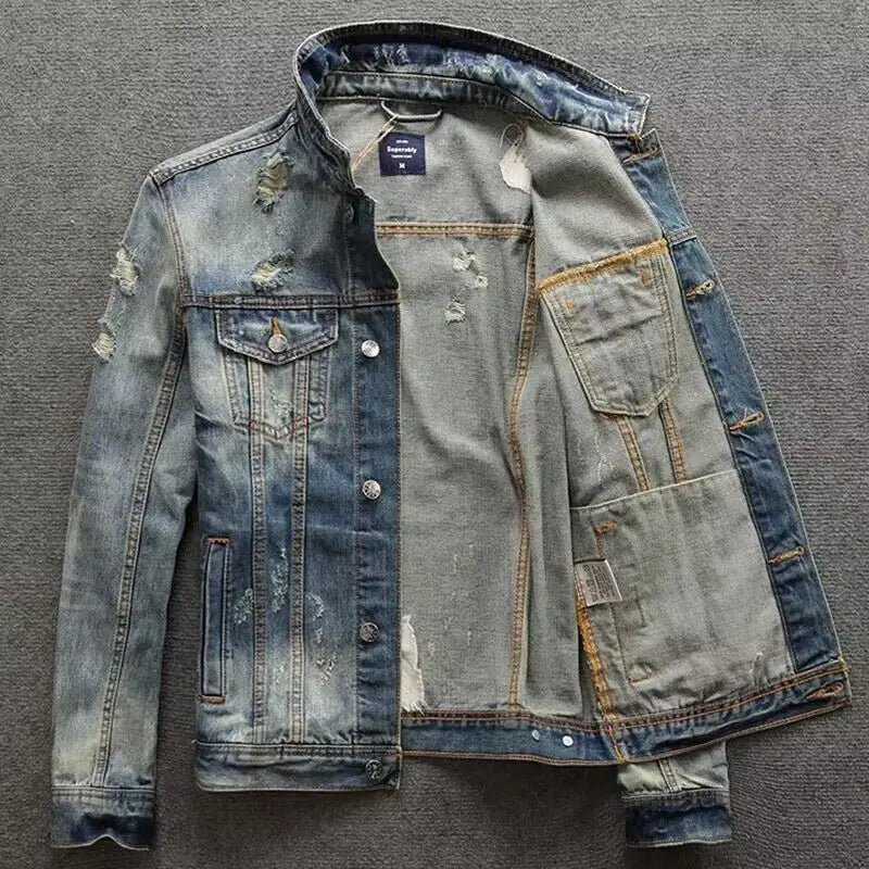 Veste en Jean à Trous Homme