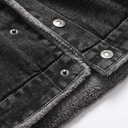 Veste en Jean Noir Fourrée Homme