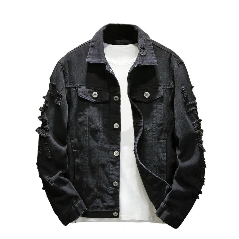 Veste en Jean Noir Déchiré Homme