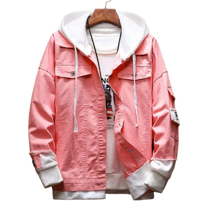 Veste en Jean Rose à Capuche Homme