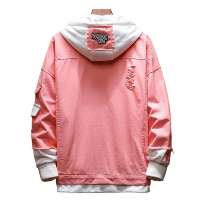 Veste en Jean Rose à Capuche Homme
