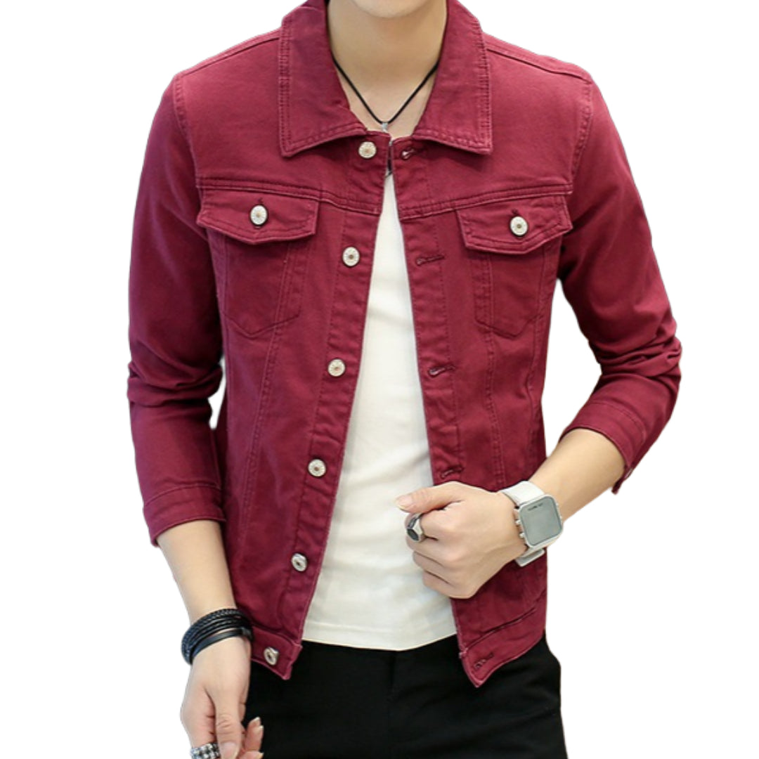 Veste en Jean Rouge Bordeaux Homme