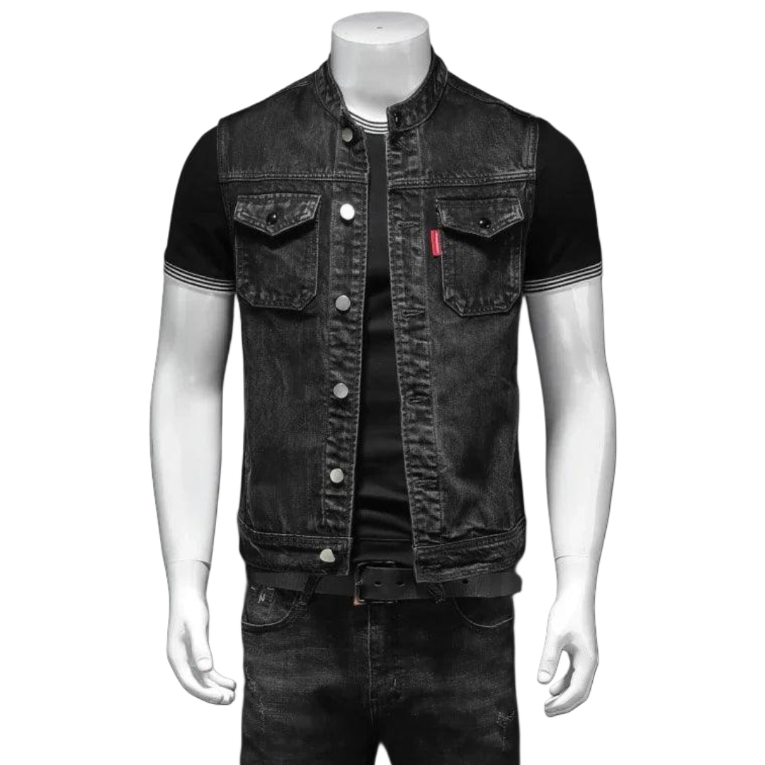 Veste en Jean Noir Sans Manches Homme