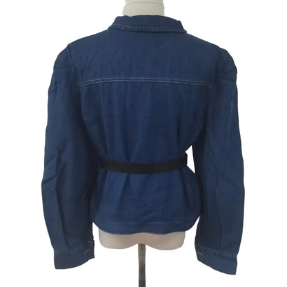 Veste en Jean à Manches Bouffantes avec Ceinture Femme