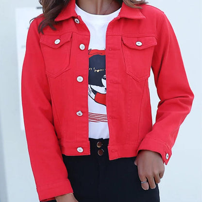 Veste en Jean Rouge Courte Femme