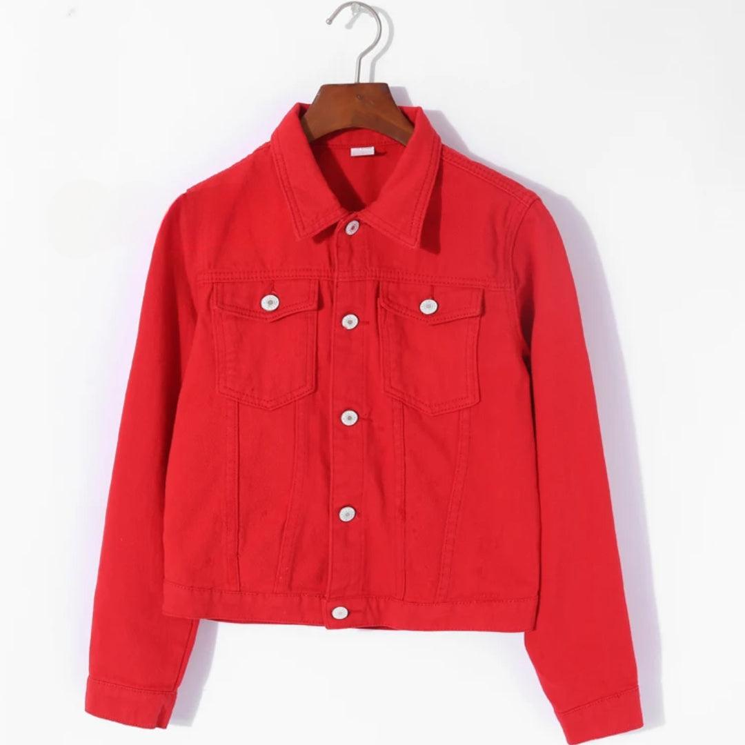 Veste en Jean Rouge Courte Femme