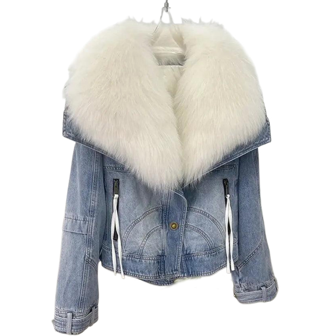 Veste en Jean avec Fourrure Blanche Femme