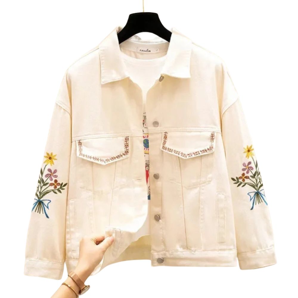 veste-en-jean-beige-fleurie-femme