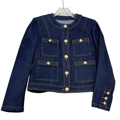 veste-en-jean-bleu-marine-sans-col-femme
