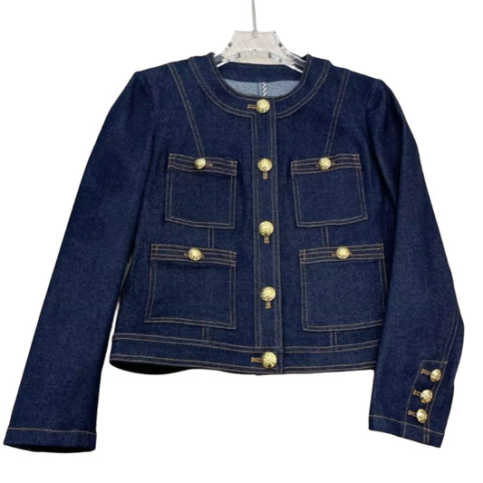veste-en-jean-bleu-marine-sans-col-femme