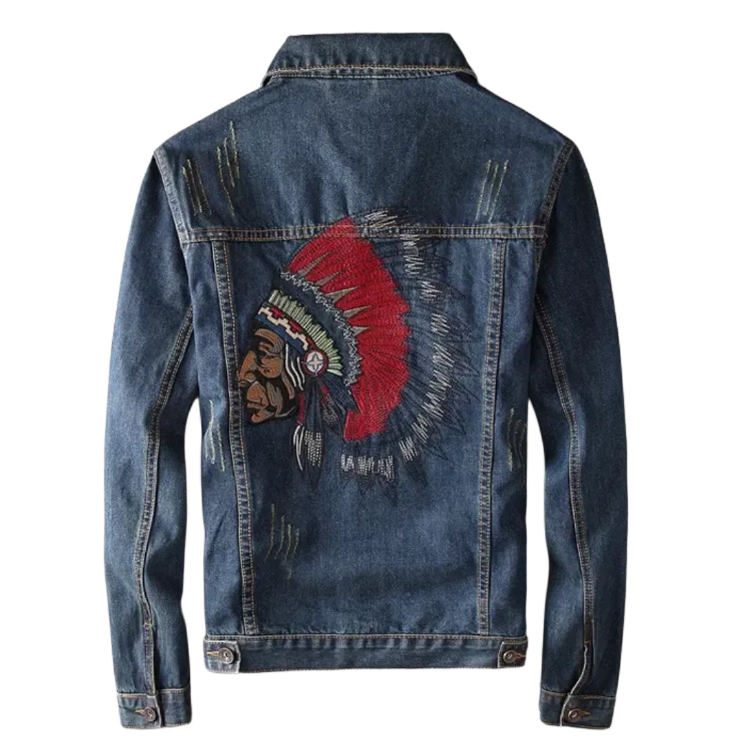 veste-en-jean-homme-brodee-indien-bleu-foncé