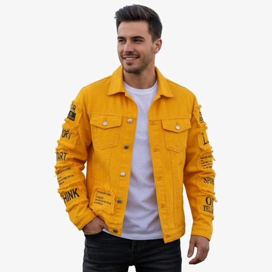 veste-en-jean-jaune-homme-avec-ecriture