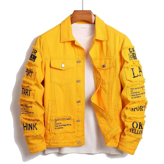veste-en-jean-jaune-homme-avec-ecriture