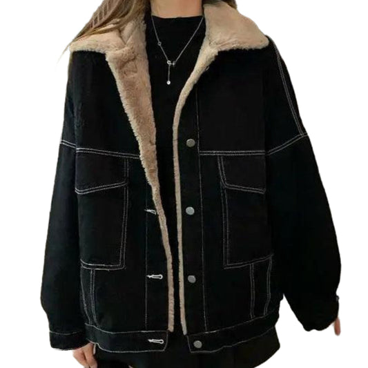 veste-en-jean-noir-col-mouton-femme