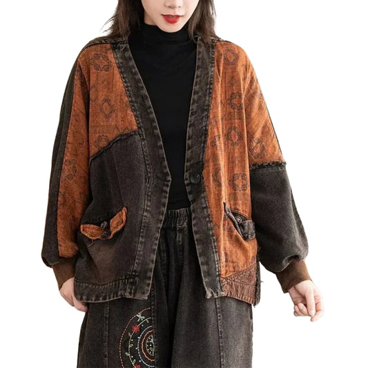 veste-en-jean-vintage-a-motifs-oranges